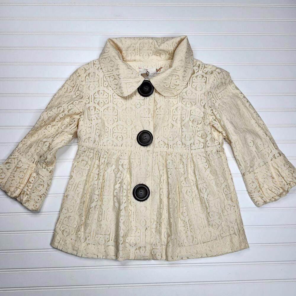 Charming Cream Lace Women's Peplum Coat with Large Buttons Kensie Large